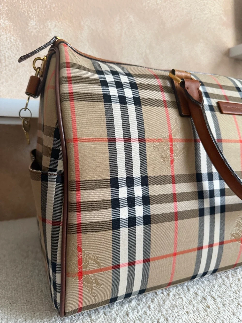 Burberry checkered duffle bag
